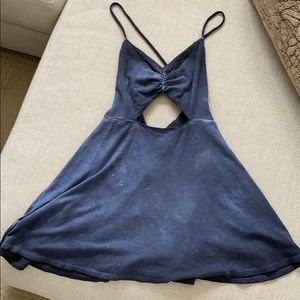 Mini blue dress with stomach cut out.